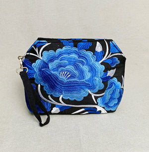 Embroidered Blue Floral Crossbody Bag