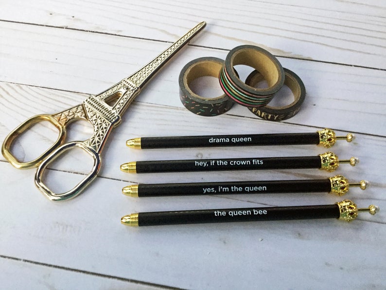 Black Crown Ballpoint Pen with Cute Mantra