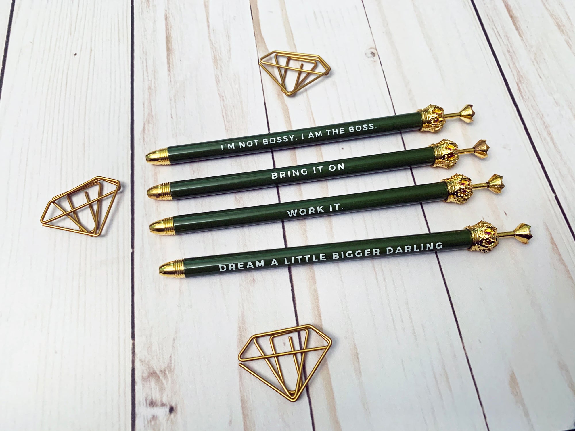 Hunter Green Crown Ballpoint Pen with Cute Mantra