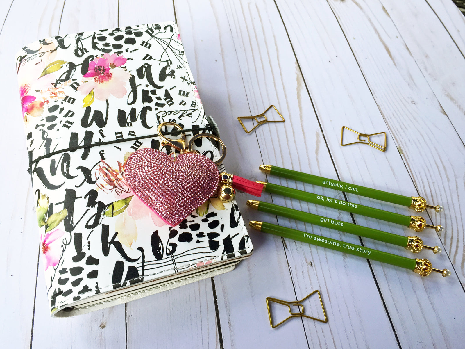 Green Crown Ballpoint Pen with Cute Mantra