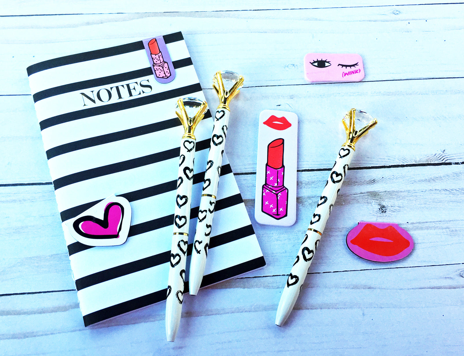 Diamond Top Ballpoint Pen with Hearts