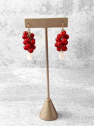 Red Coral and Pink Quartz Earrings