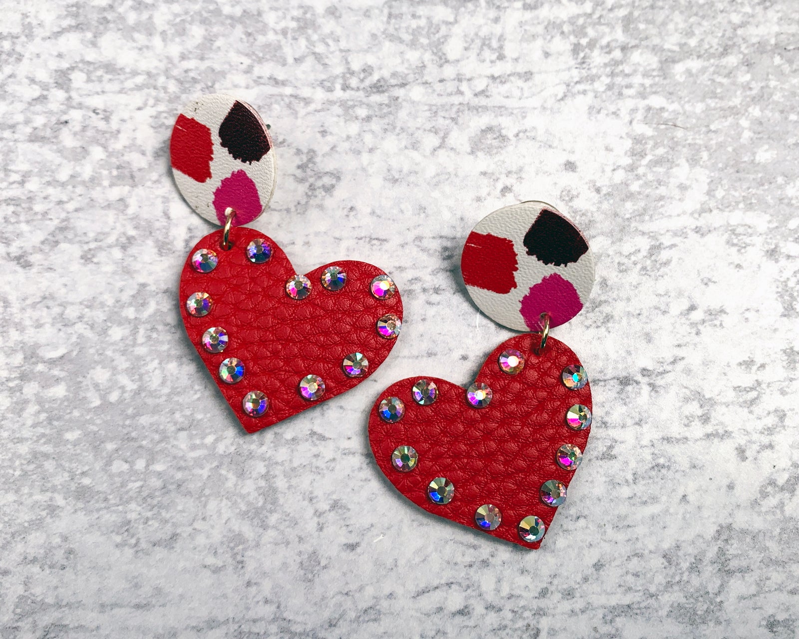 Leather Heart Bling Earrings