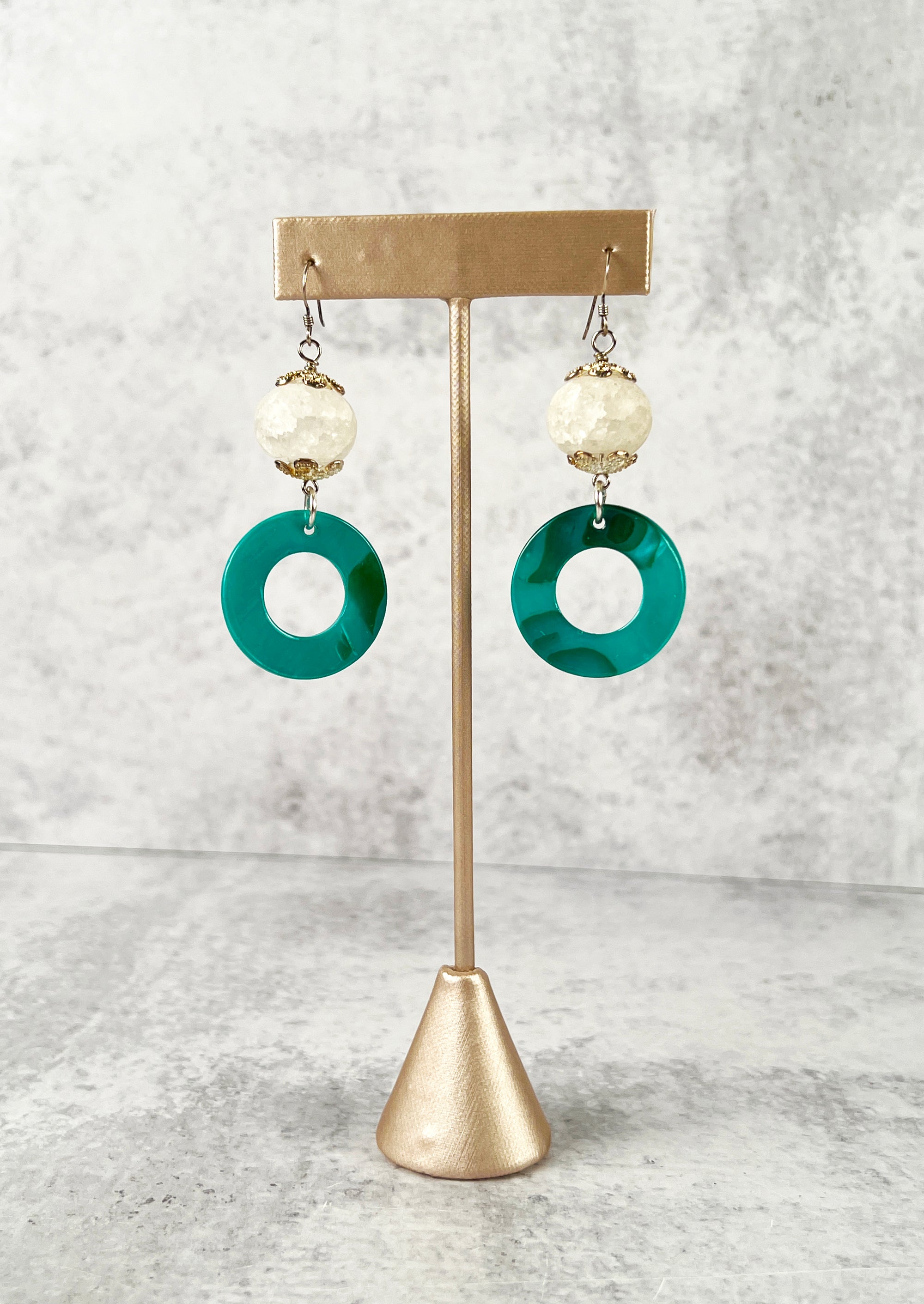 Frosted Bead and Shell Pearl Hoop Earrings