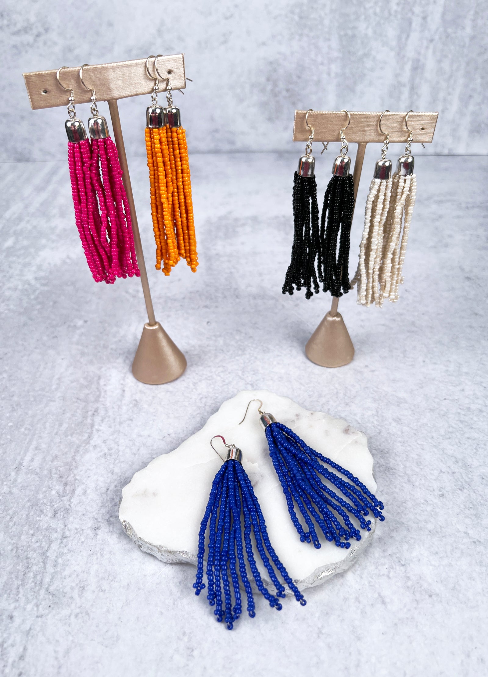 Glass Bead Tassel Earrings