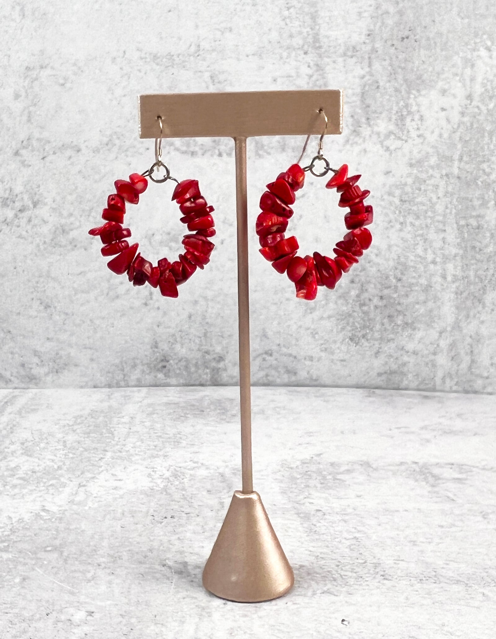 Red Coral Hoop Earrings