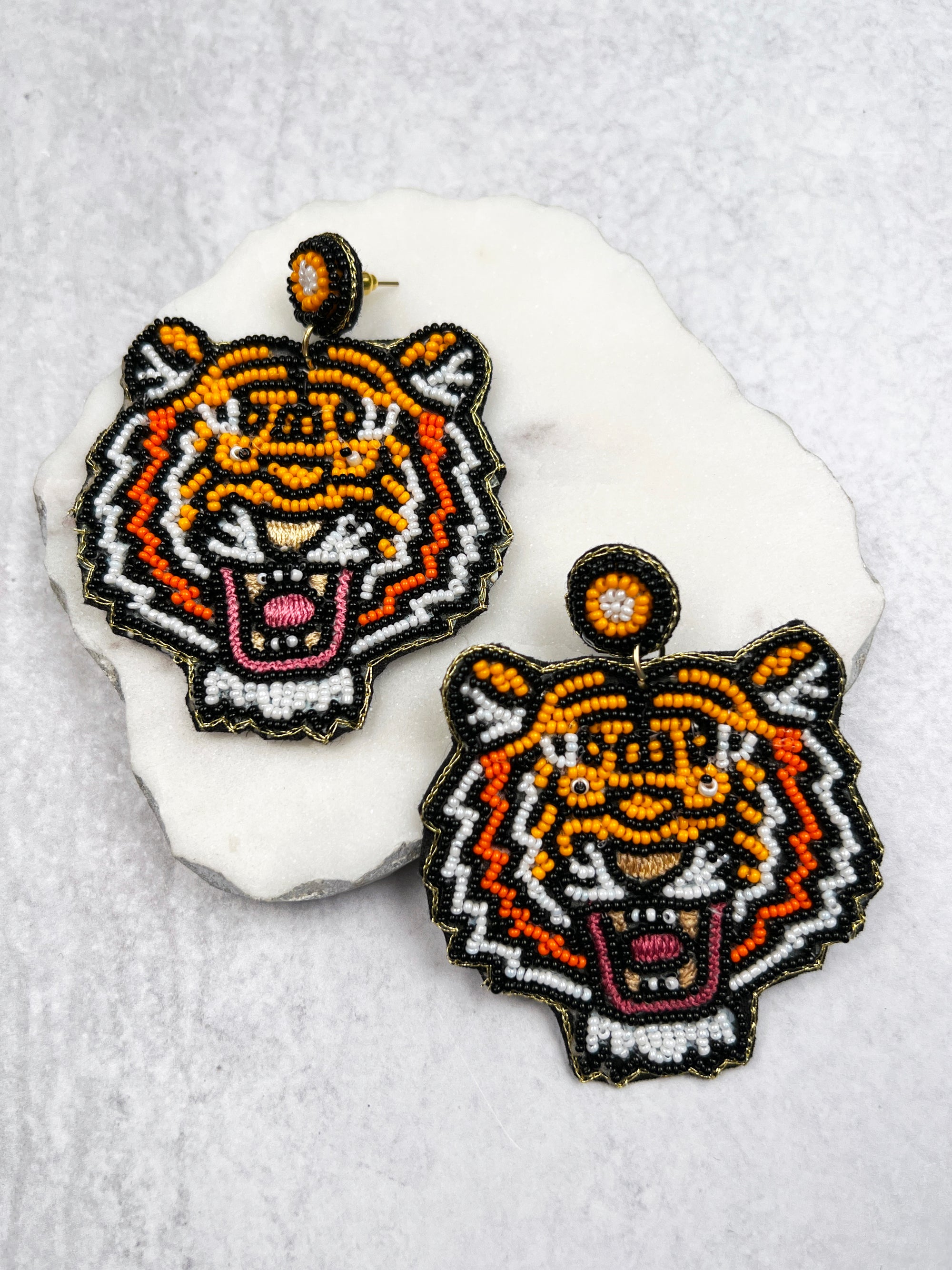 Tiger Glass Seed Bead Earrings