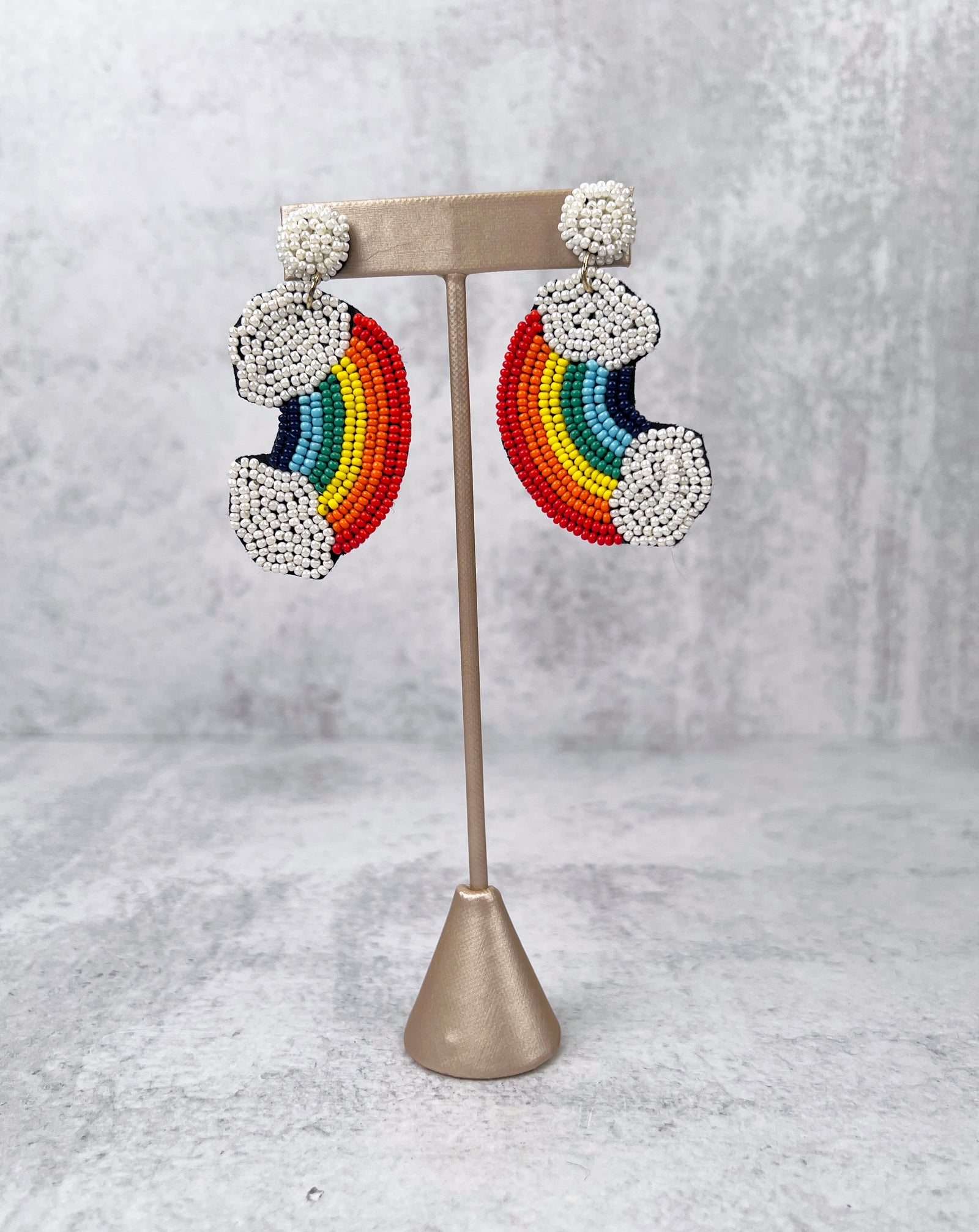 Rainbow on Clouds Seed Bead Earrings
