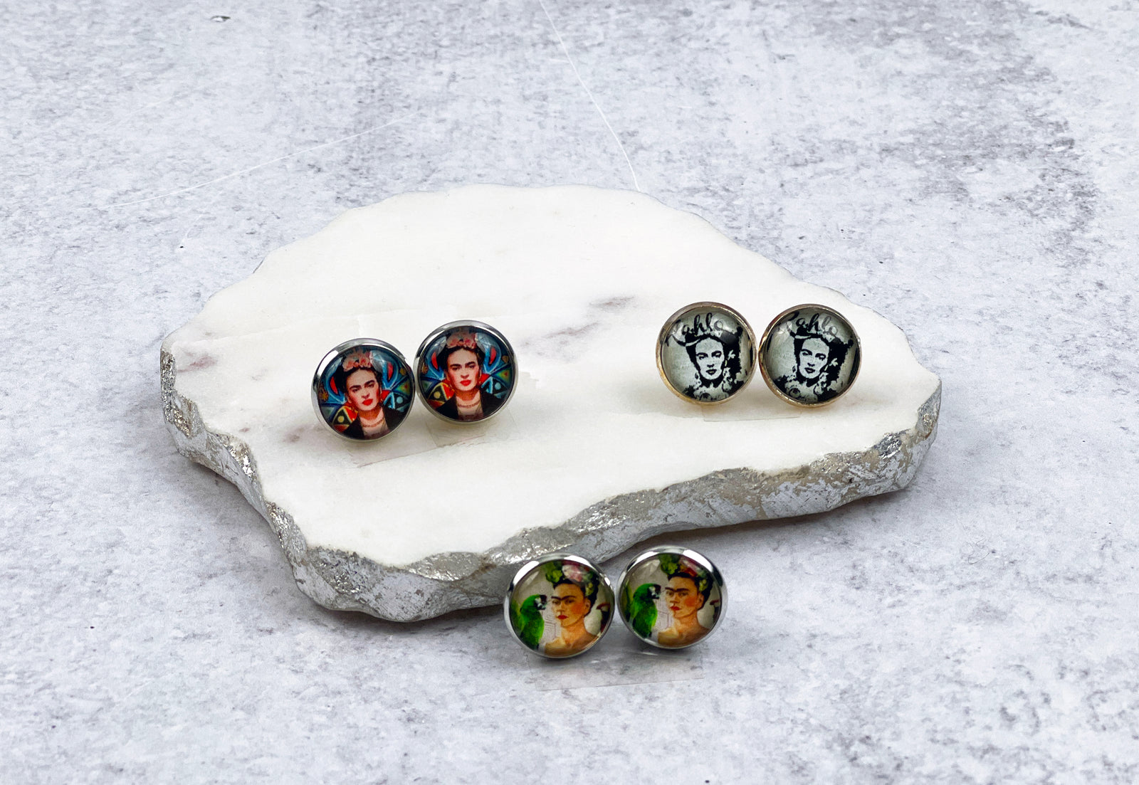 Frida Kahlo Round Bezel Earrings
