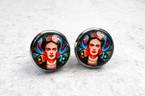 Frida Kahlo Round Bezel Earrings