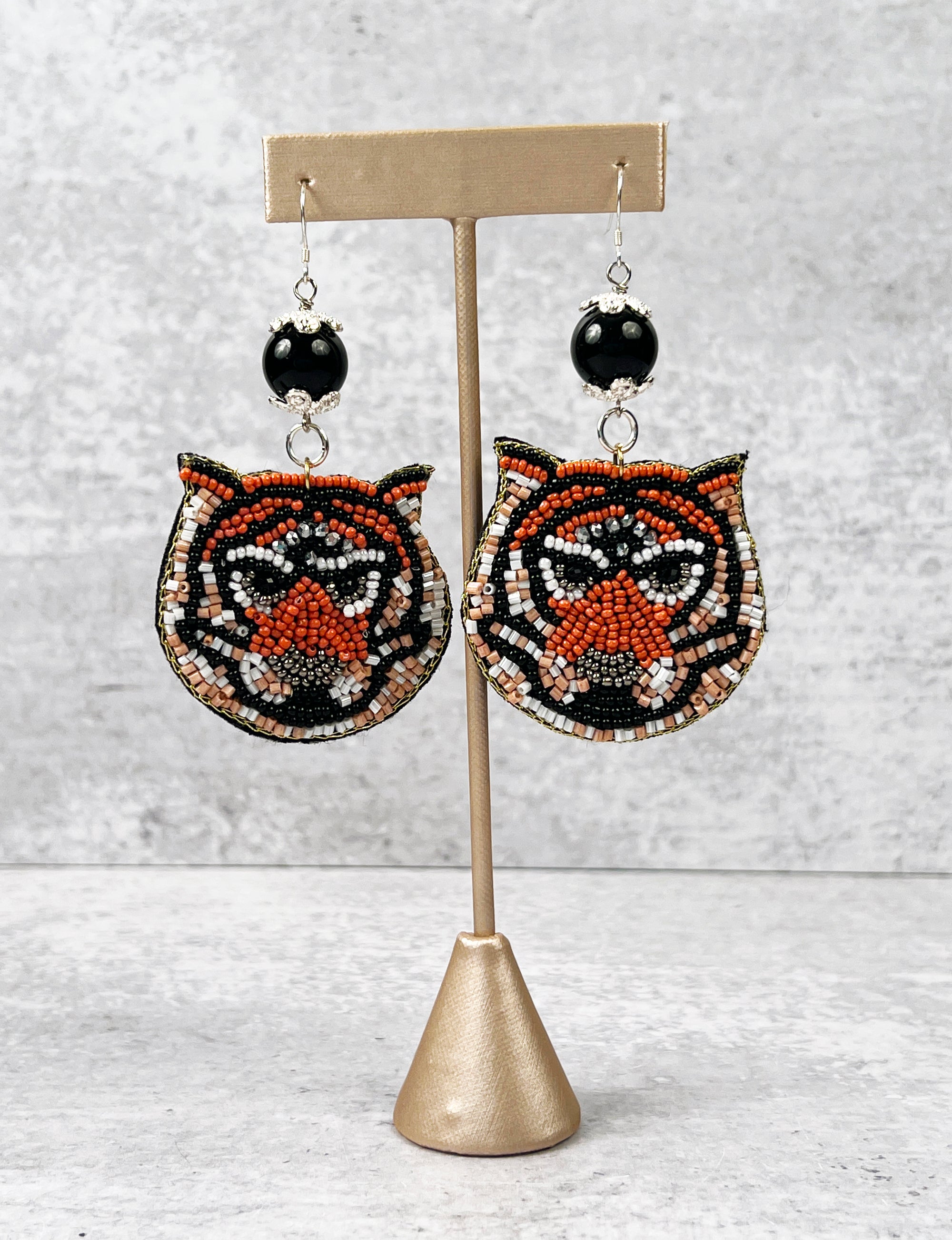 Tiger Onyx and Glass Seed Bead Earrings