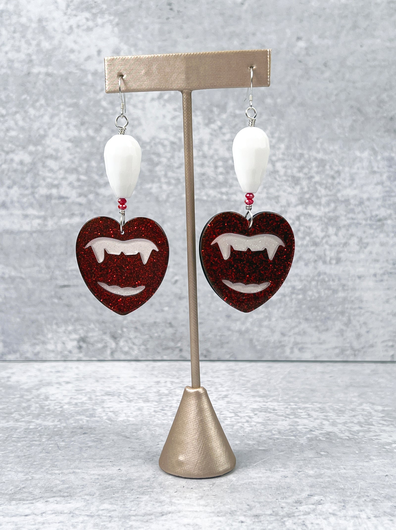 Bite Me-- Heart with Fangs Earrings