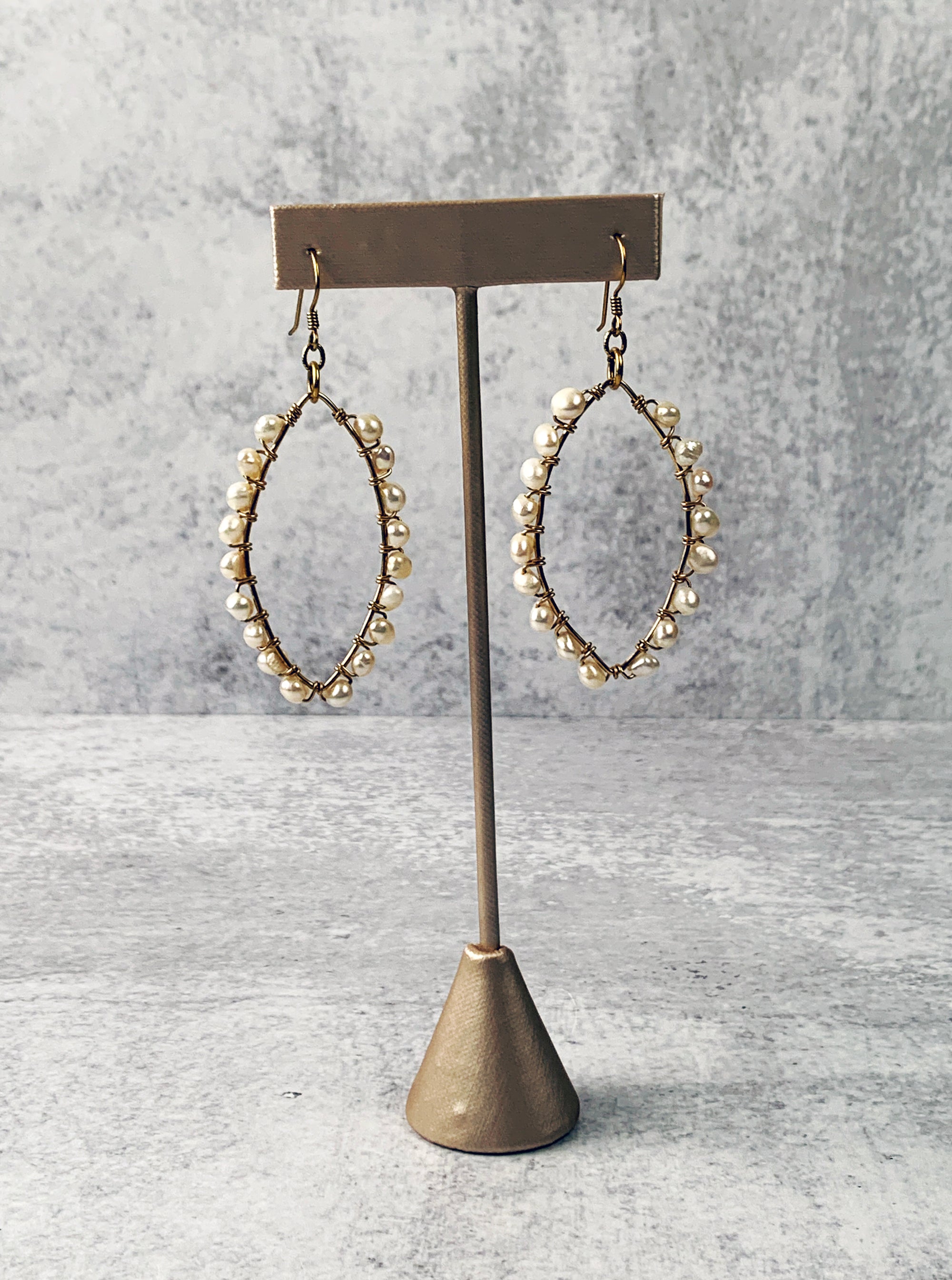 Freshwater Pearl Gold Frame Earrings