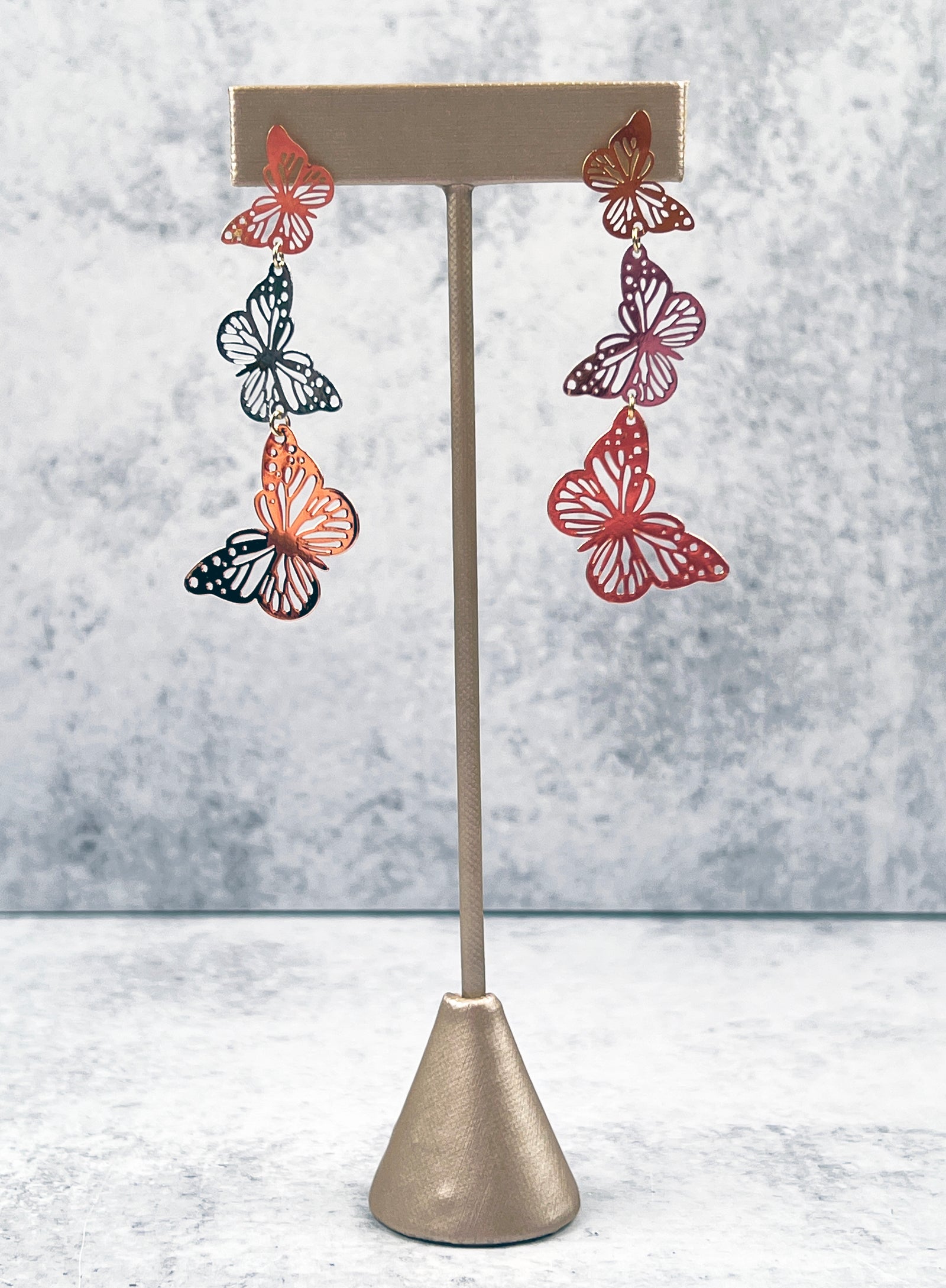 Metal Butterfly Link Dangle Earrings