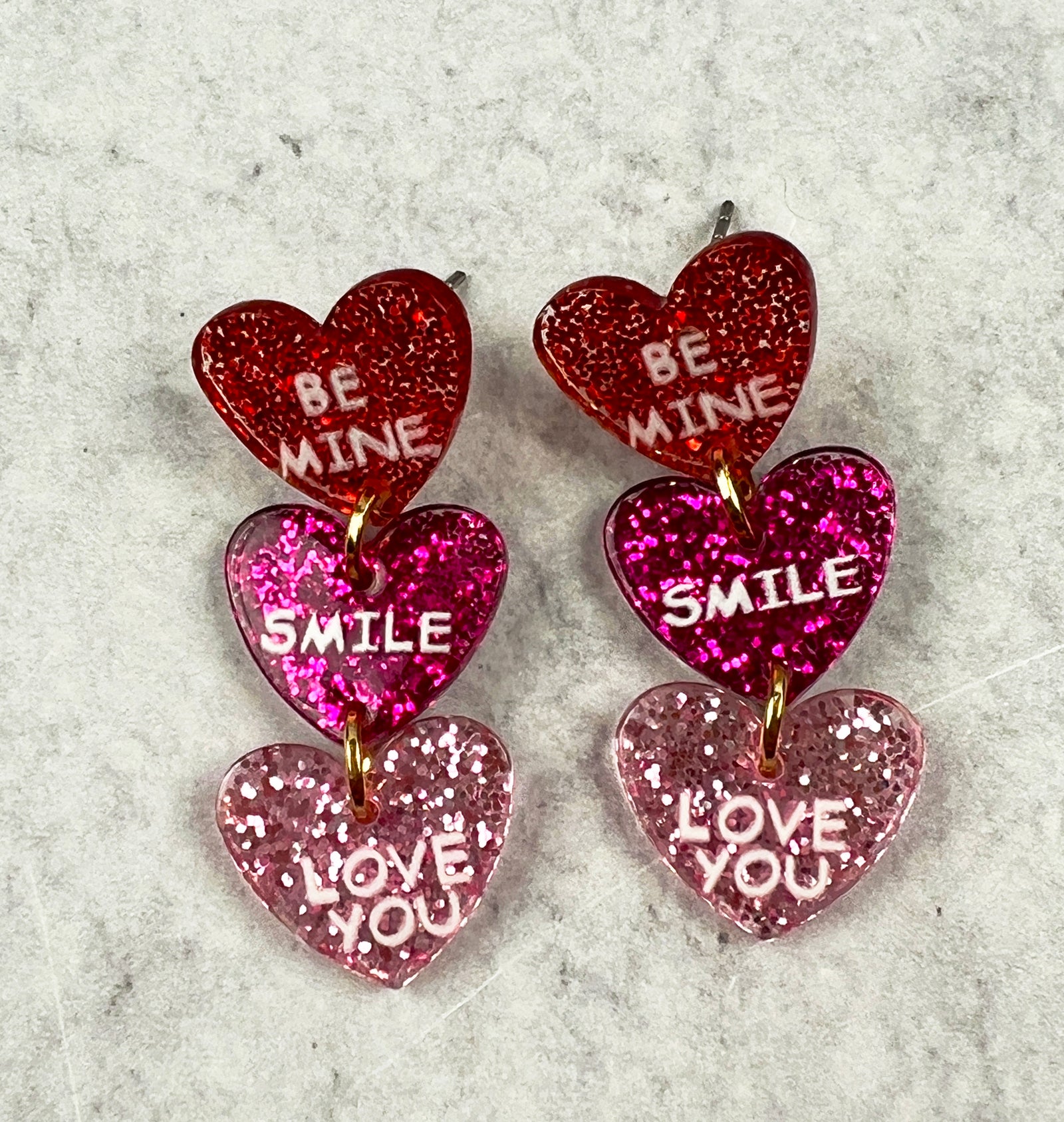 Glittery Candy Hearts Acrylic Earrings