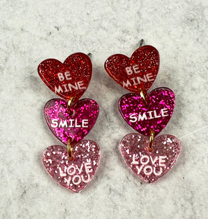 Glittery Candy Hearts Acrylic Earrings