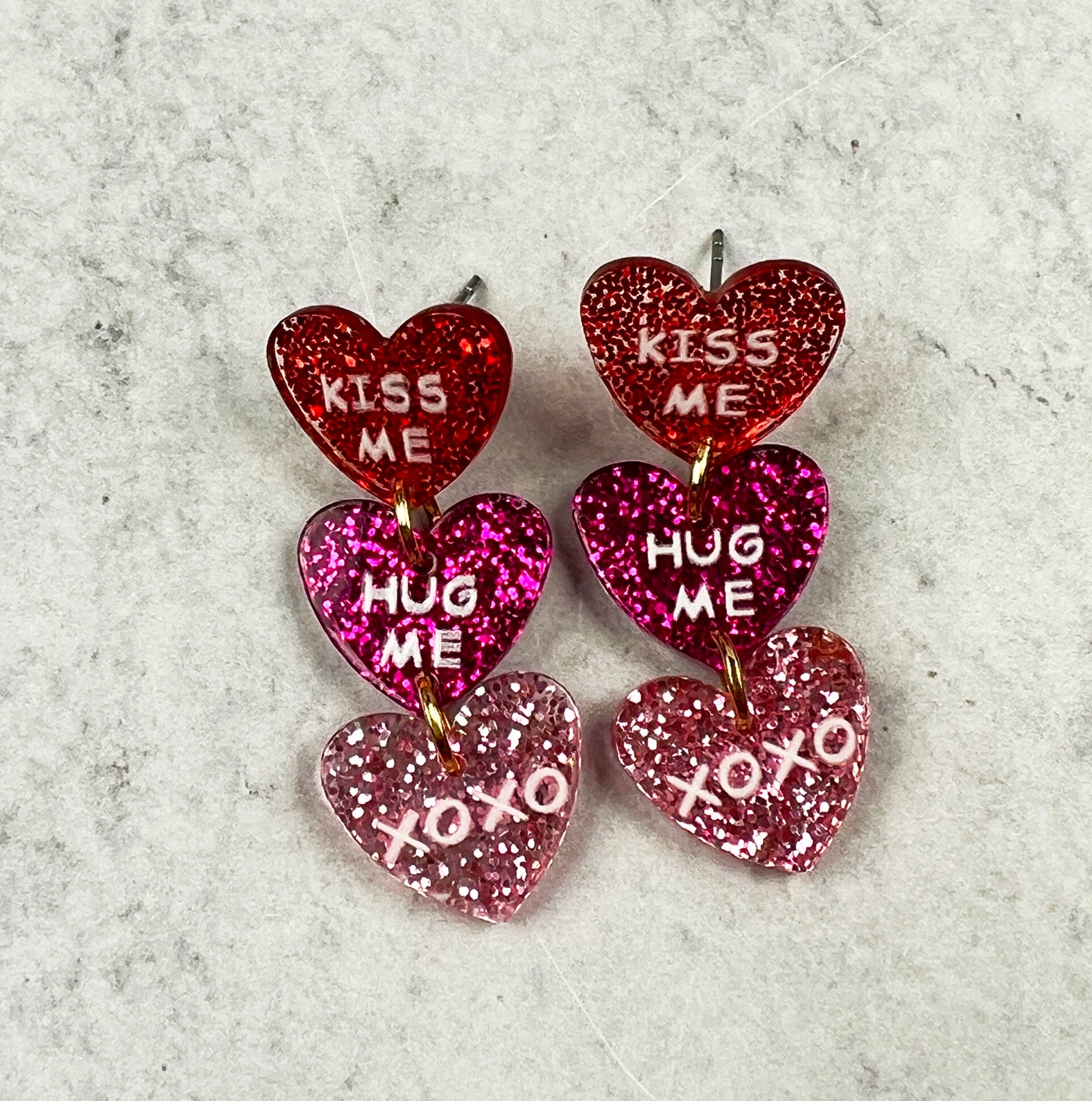 Glittery Candy Hearts Acrylic Earrings