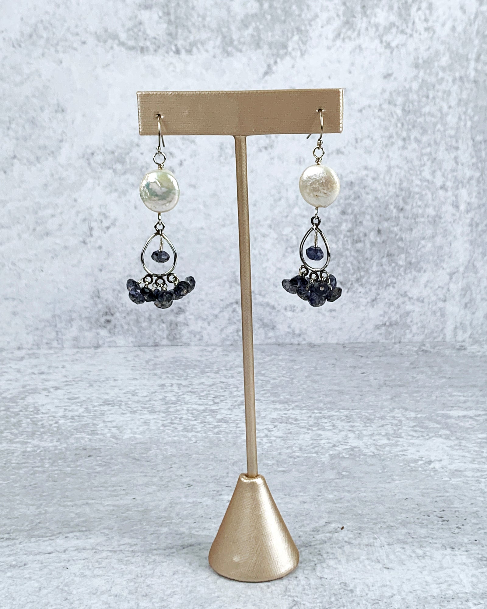 Freshwater Pearl and Iolite Chandelier Earrings
