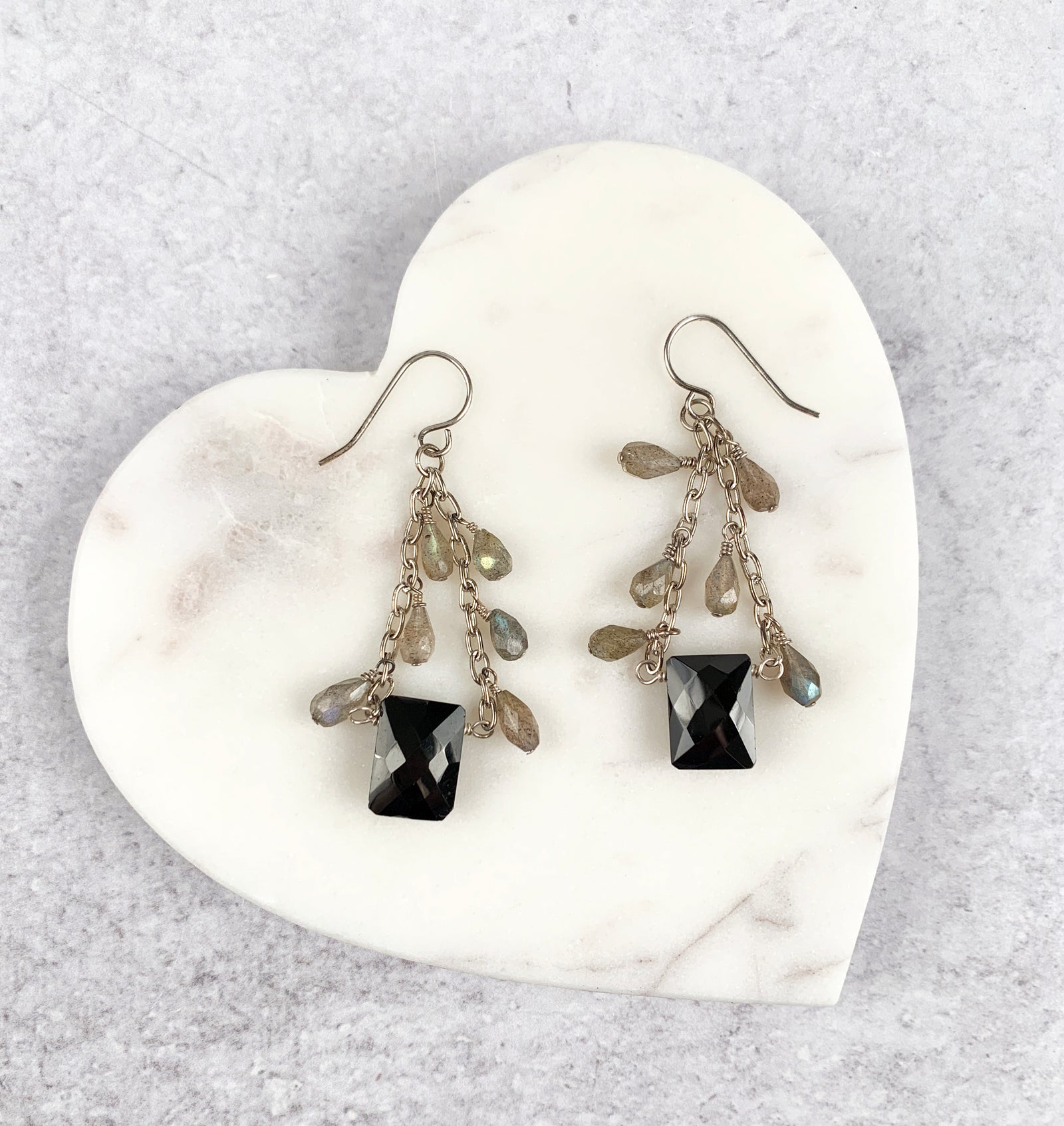 Dewdrops Labradorite and Onyx Earrings