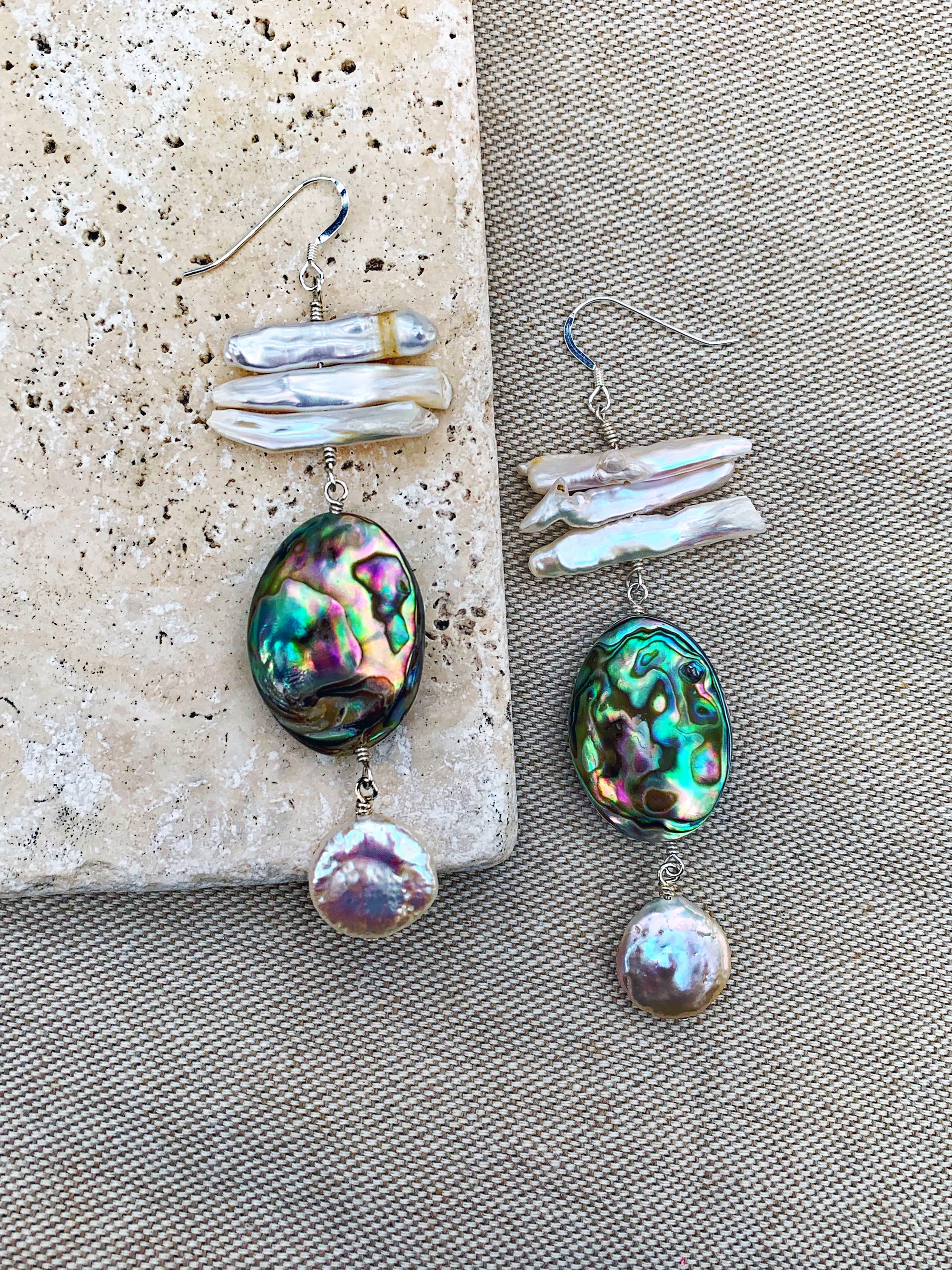 Abalone and Freshwater Pearl Earrings