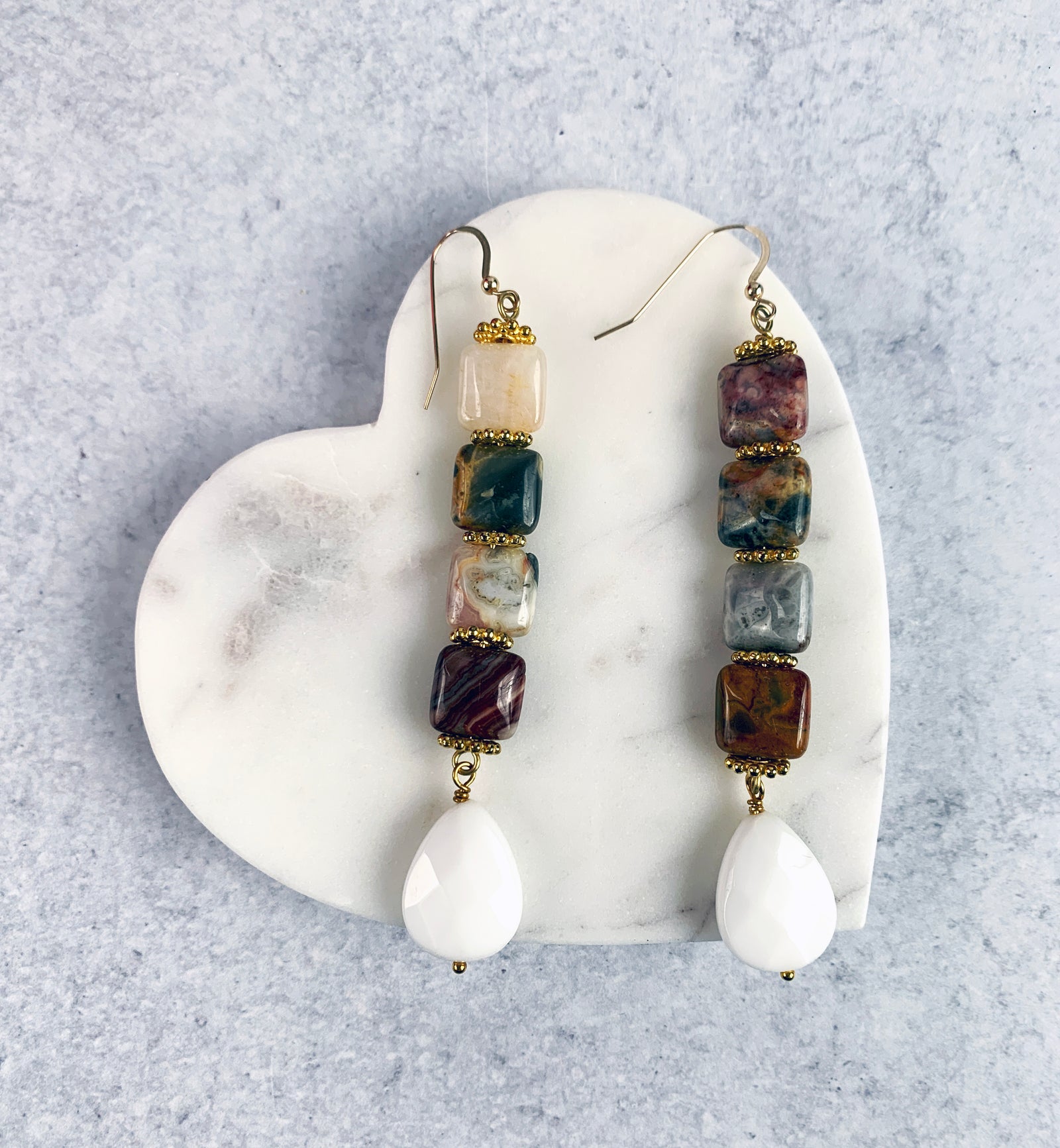 Mookaite and Milk Earrings