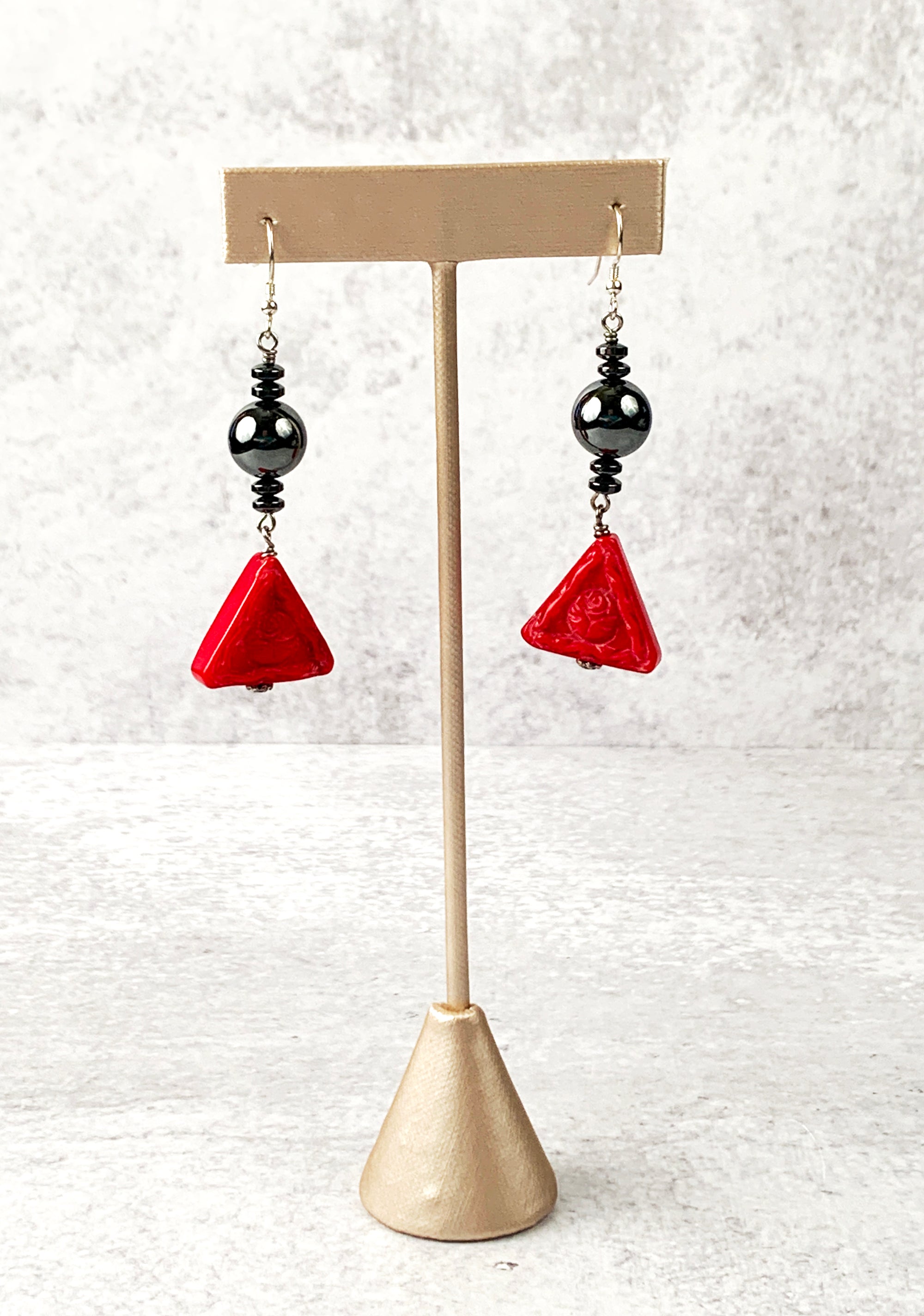 Red Cinnabar and Hematite Earrings