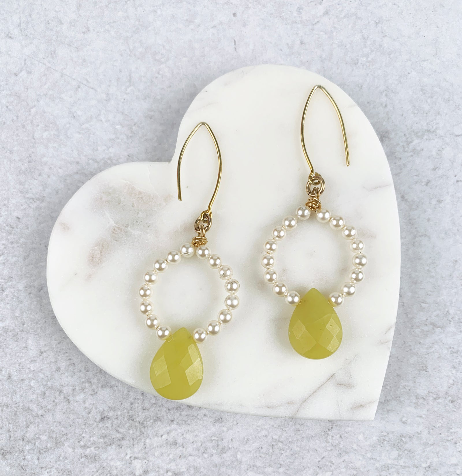 Pearl and Apple Jade Green Drop Earrings