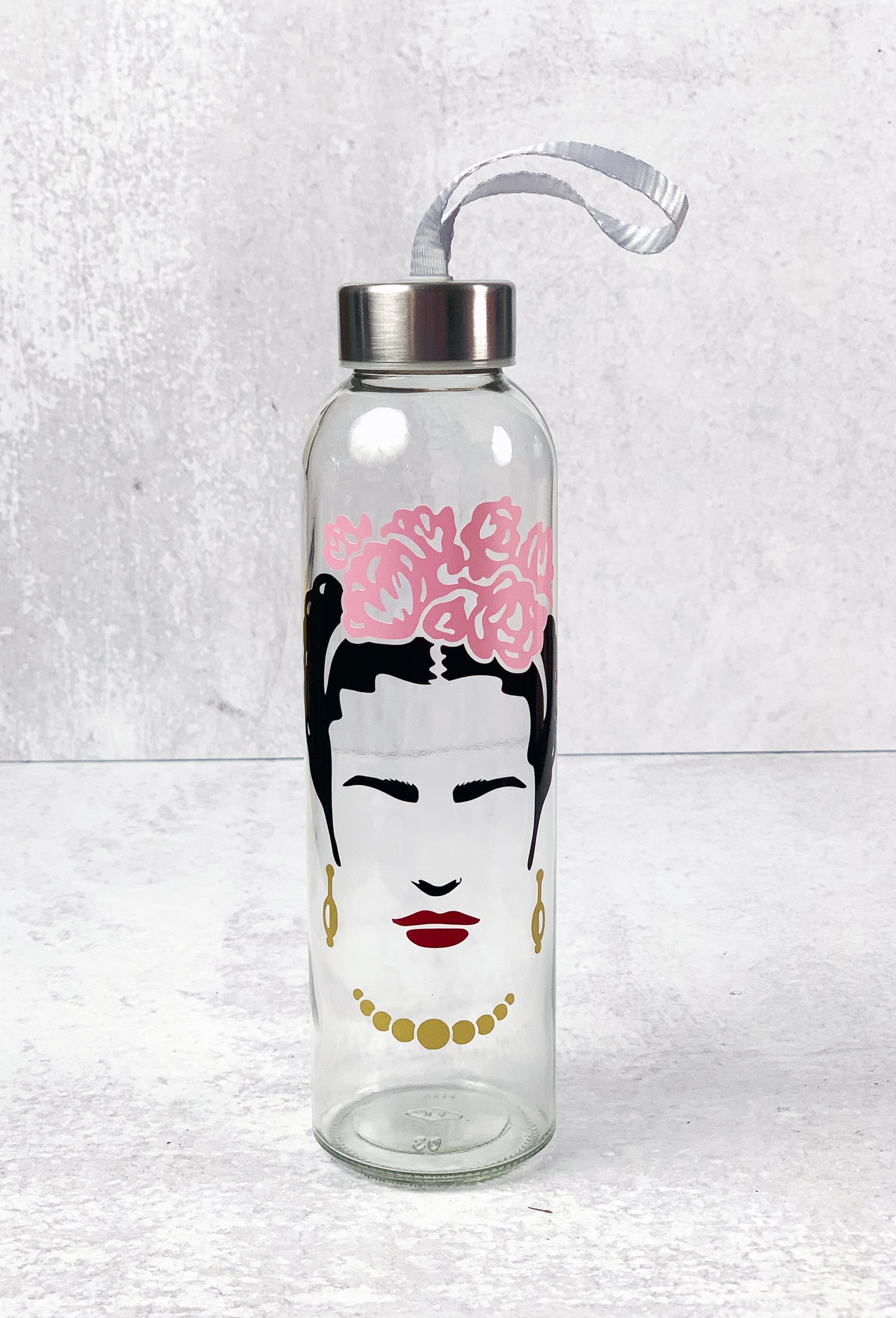 Frida Kahlo Glass Water Bottle Drinkware