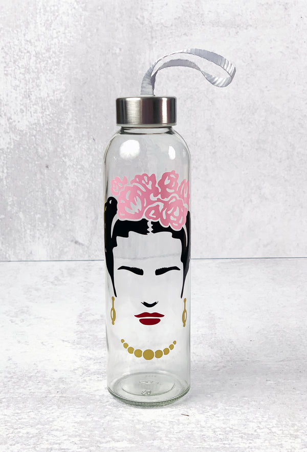 Frida Kahlo Glass Water Bottle Drinkware - Scarlette Dove