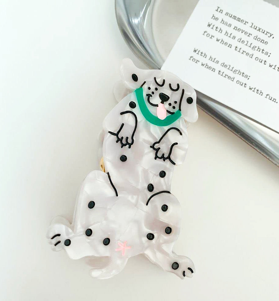 Cute Black Spotted Dog Hair Claw Clip