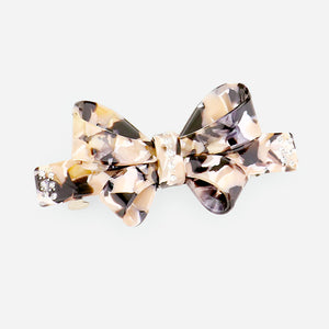 Speckled Tortoise Bow and Rhinestone Hair Barrette