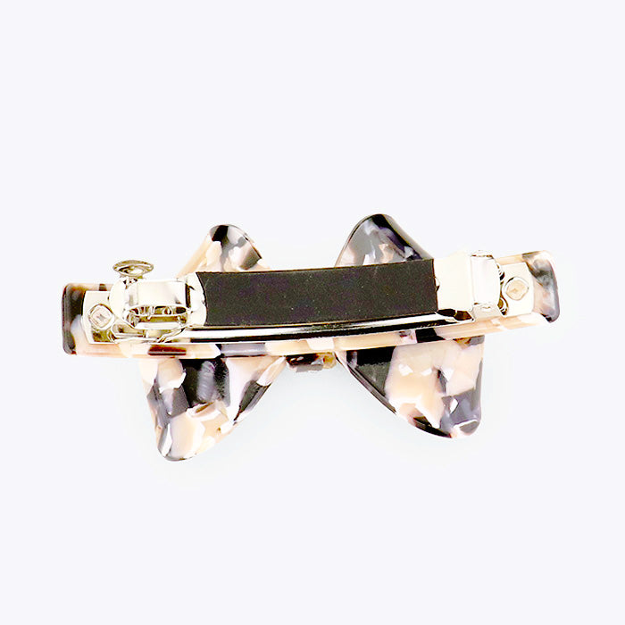 Speckled Tortoise Bow and Rhinestone Hair Barrette
