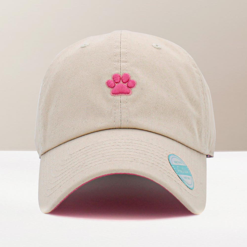 Pink Paw Print Embroidered Vintage Baseball Cap