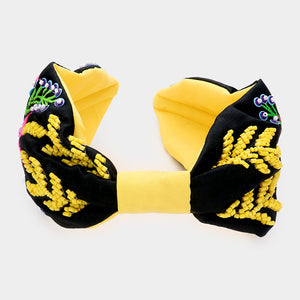 Black and Yellow Embroidered Floral Headband