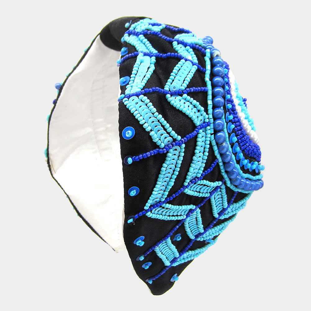 Evil Eye Embroidered Beaded Headband