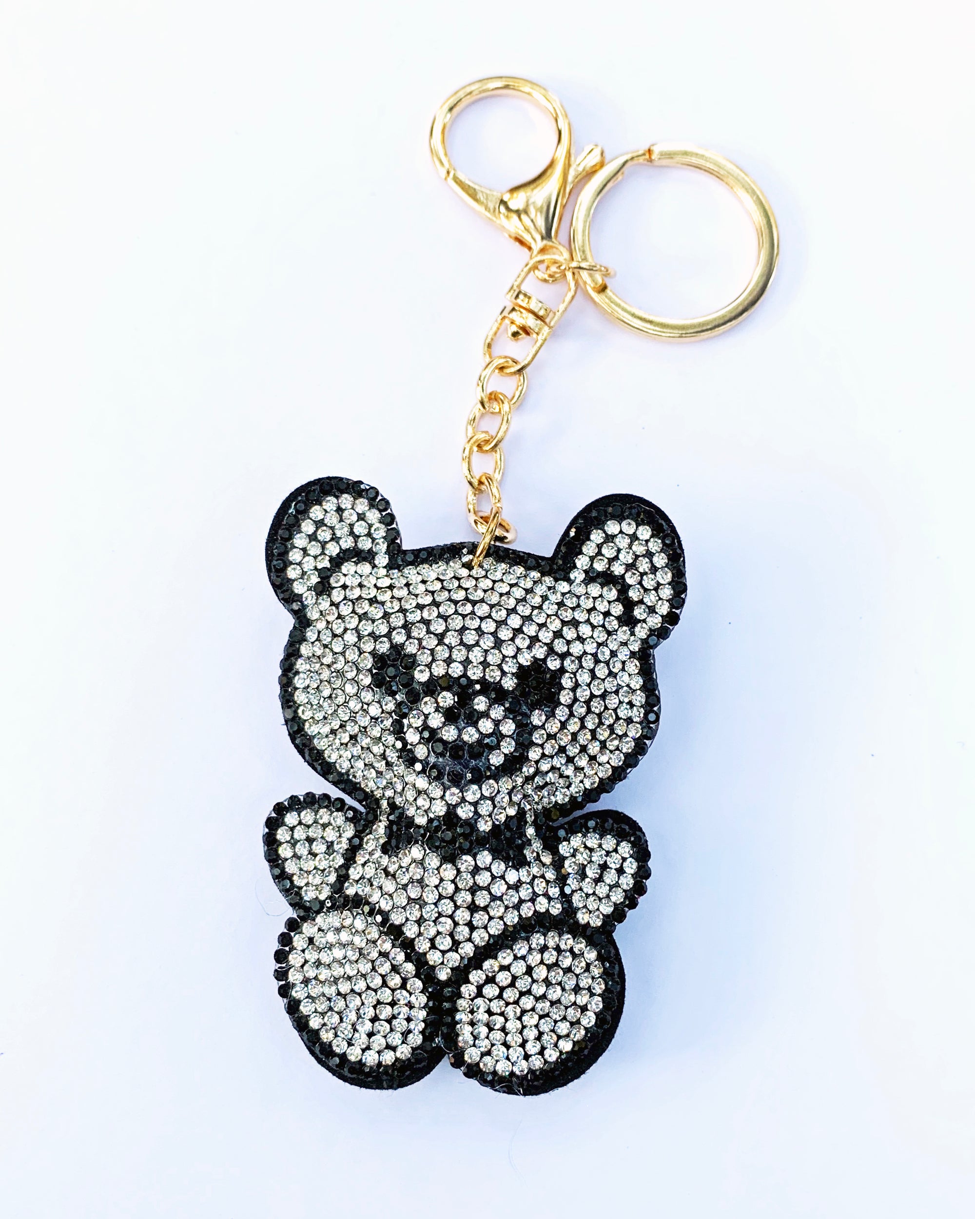 Black and White Teddy Bear Bling Keychain