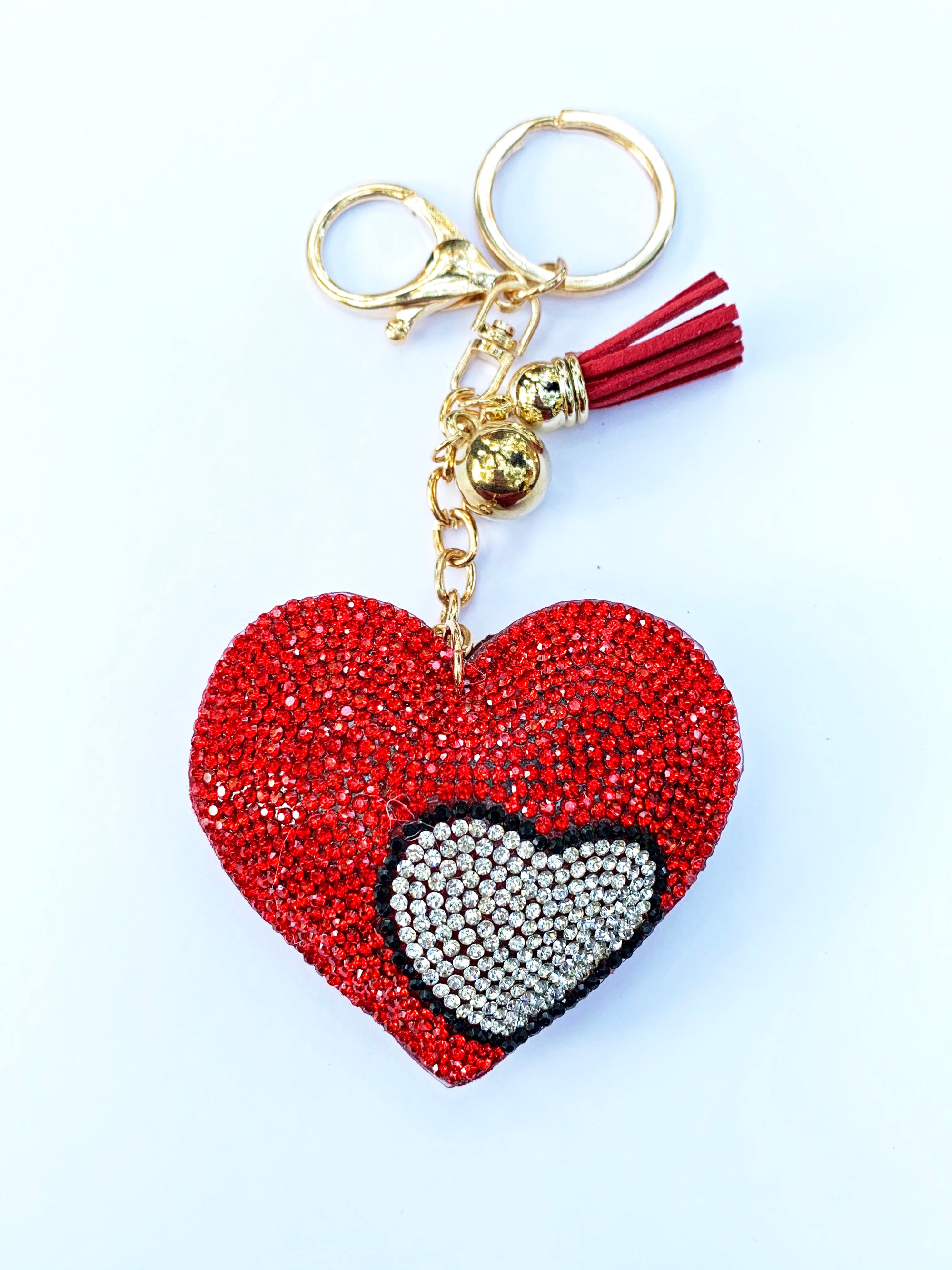 Puffy Double Heart Bling Keychain