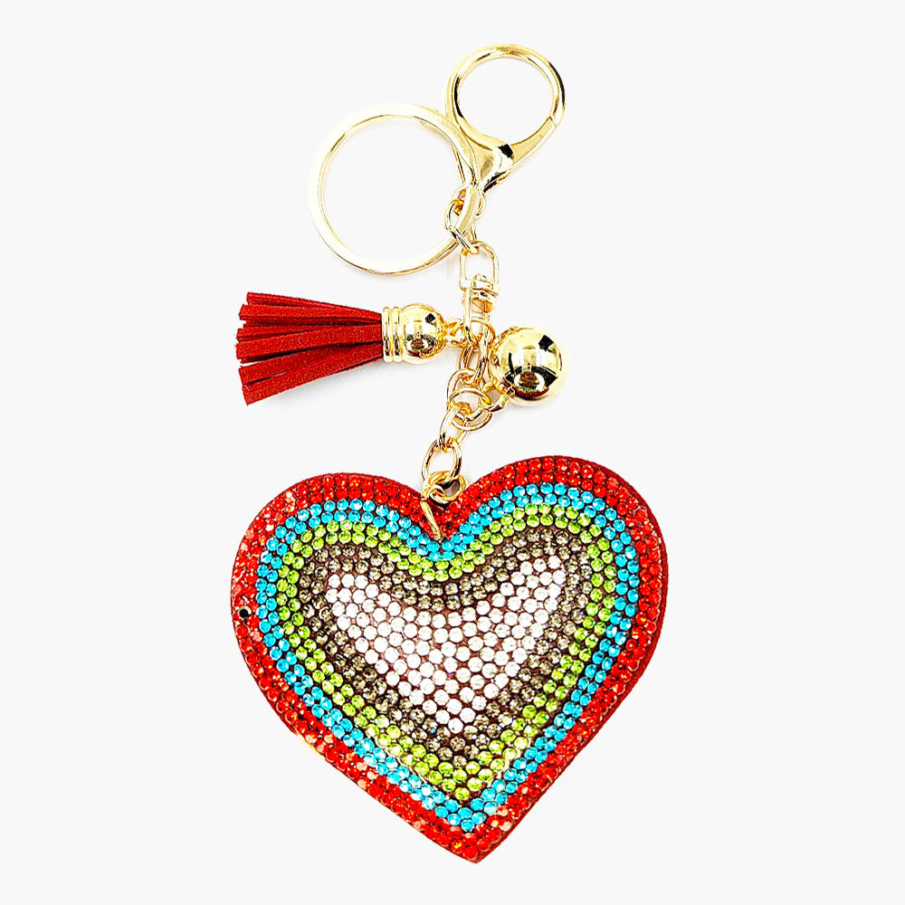 Puffy Rainbow Heart Bling Keychain