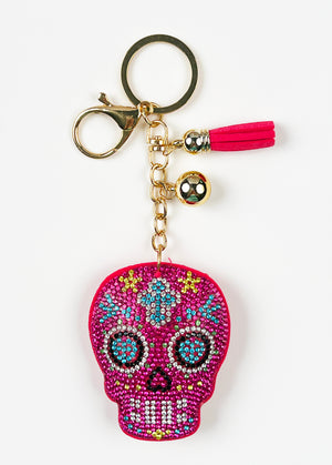 Dia de los Muertos Sugar Skull Bling Keychain