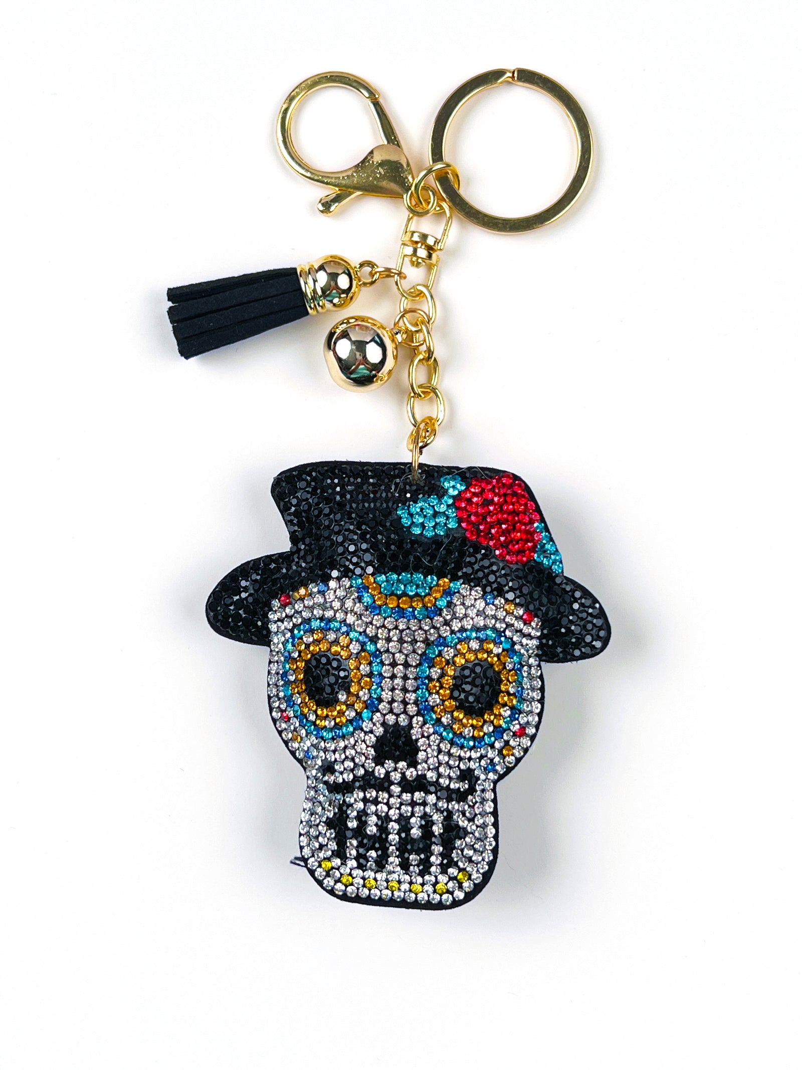 Dia de los Muertos Calavera with Hat Bling Keychain