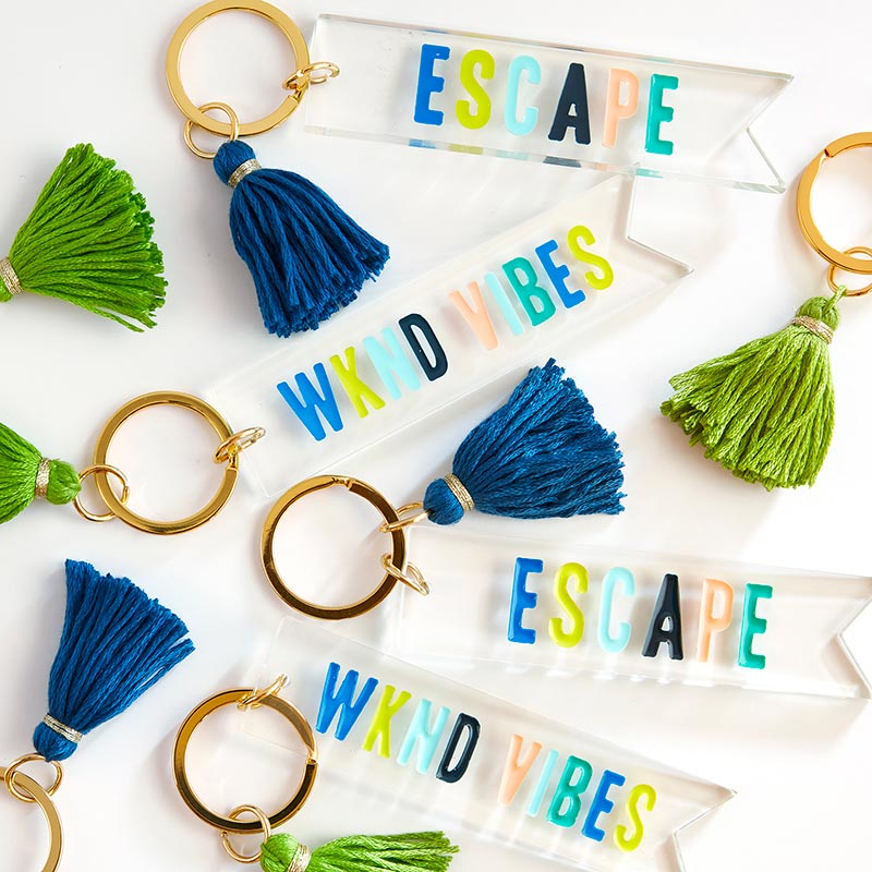 Travel Get-Away Acrylic Tag Keychain with Tassel