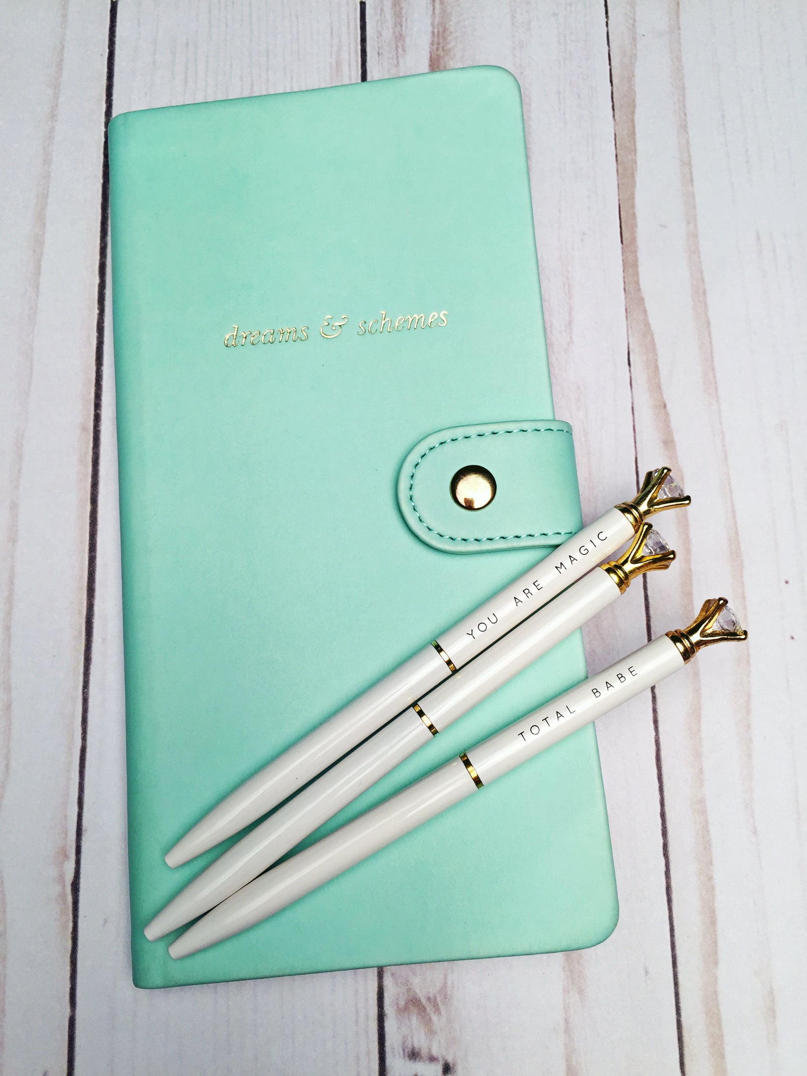 Mini Diamond Top White Ballpoint Pen with Cute Mantra