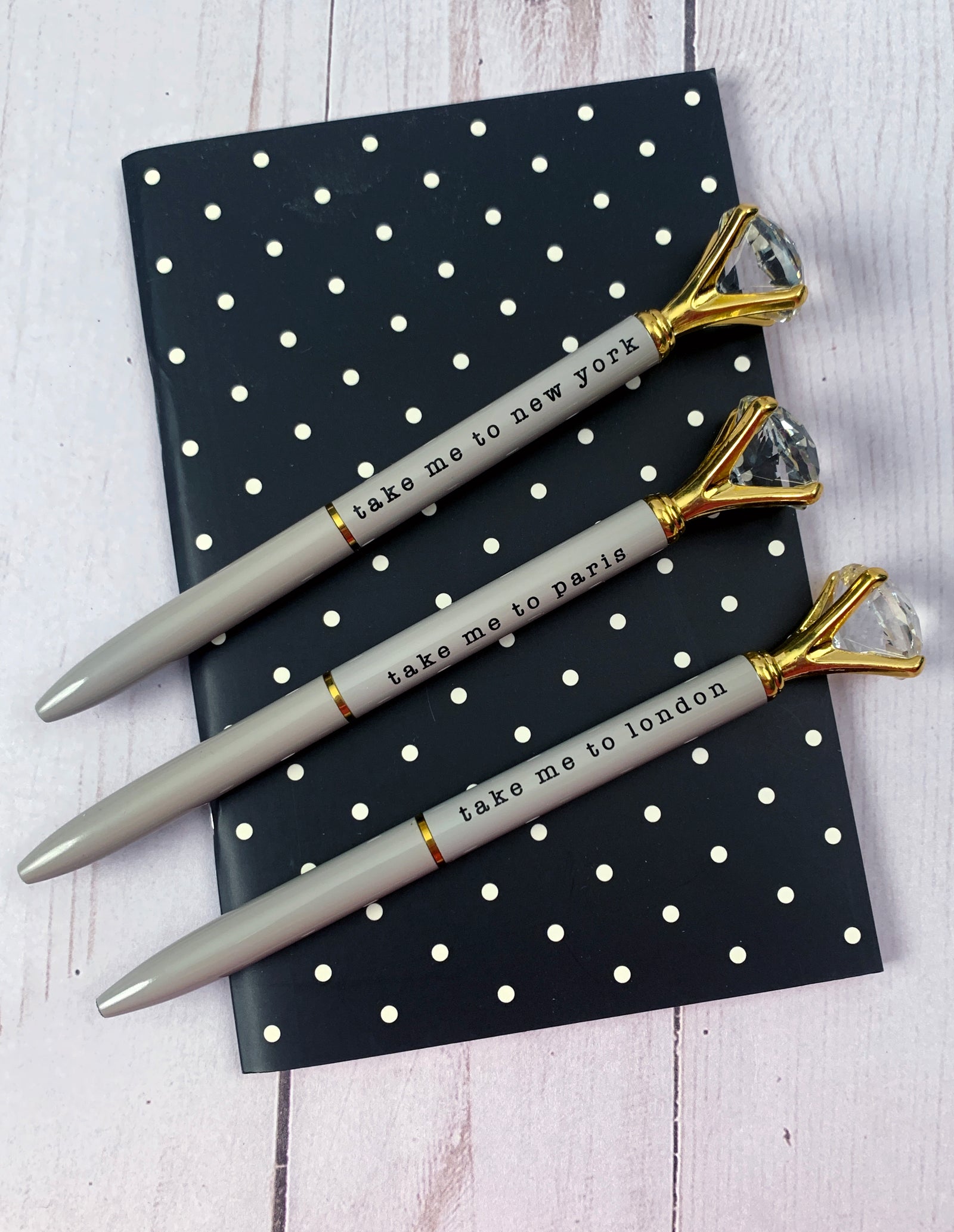 Diamond Top Ballpoint Pen with Travel Destination Phrases