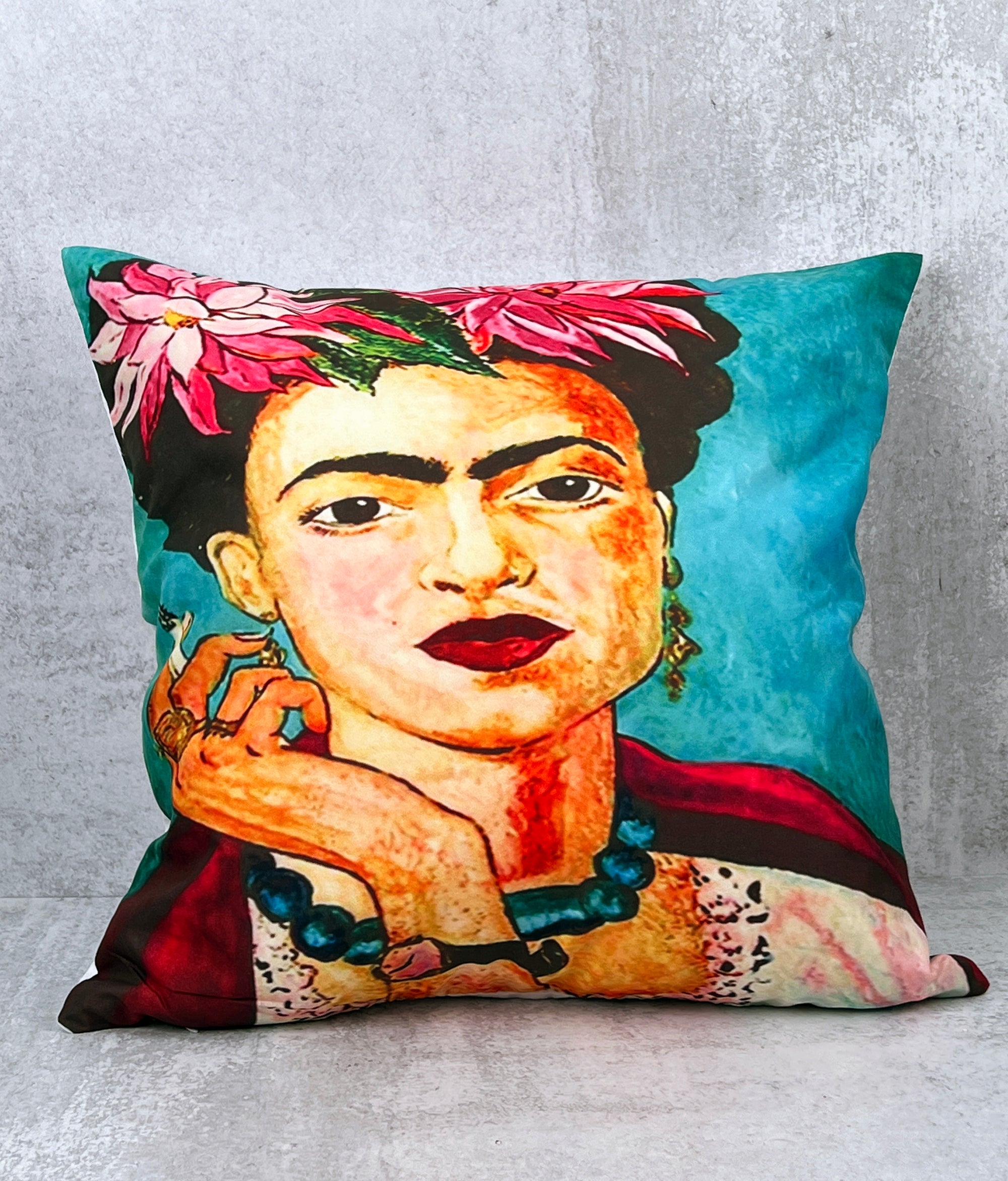 Frida Kahlo Turquoise Watercolor Pillow