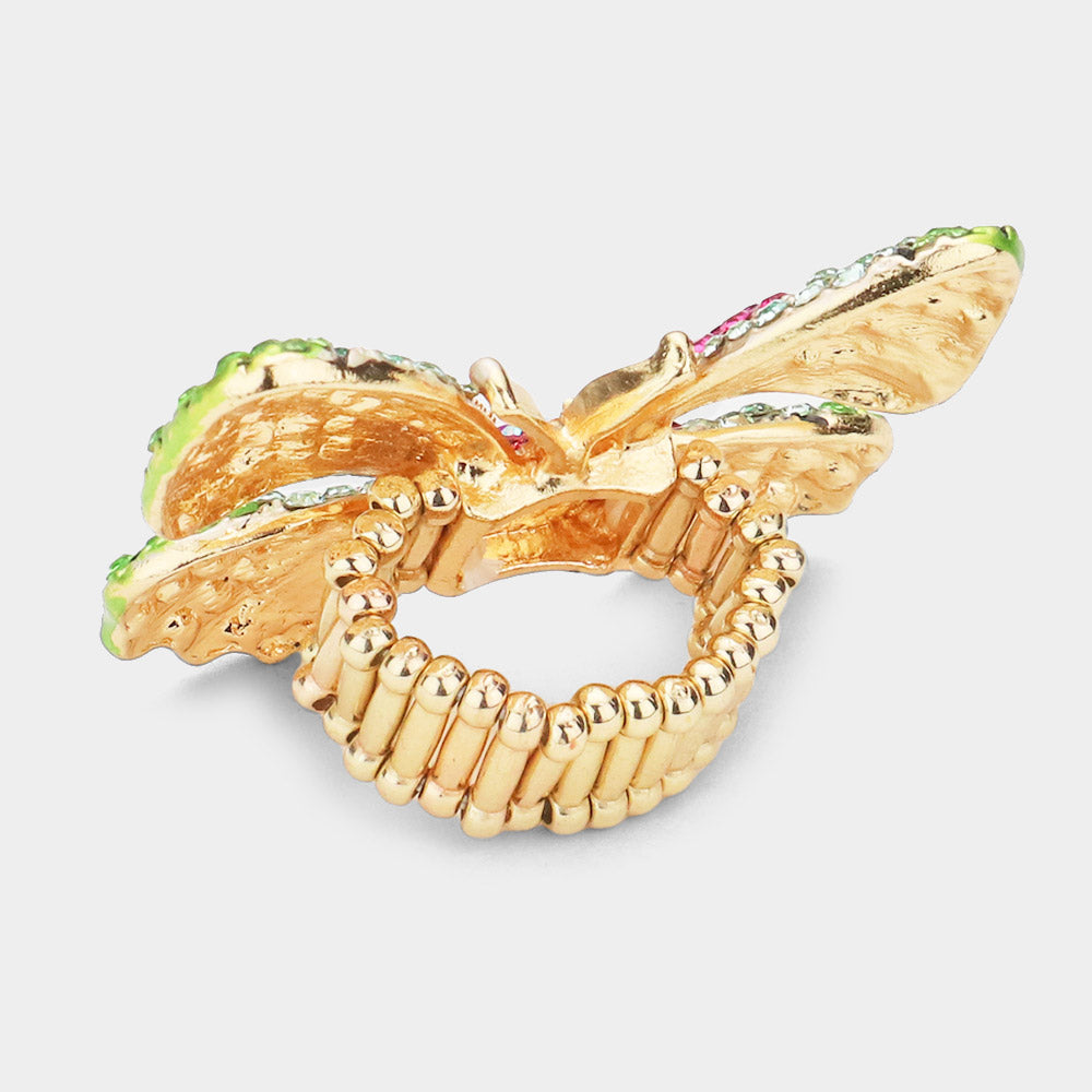 Topaz Rhinestone Butterfly Adjustable Ring
