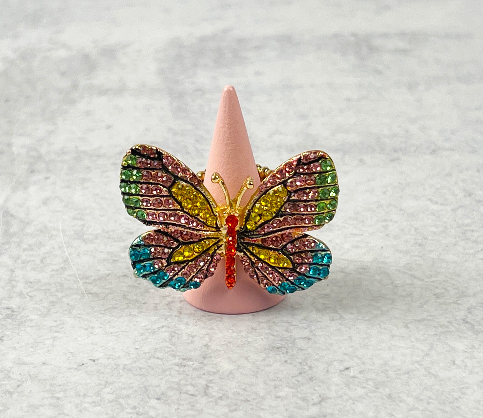 Pastel Rhinestone Butterfly Adjustable Ring