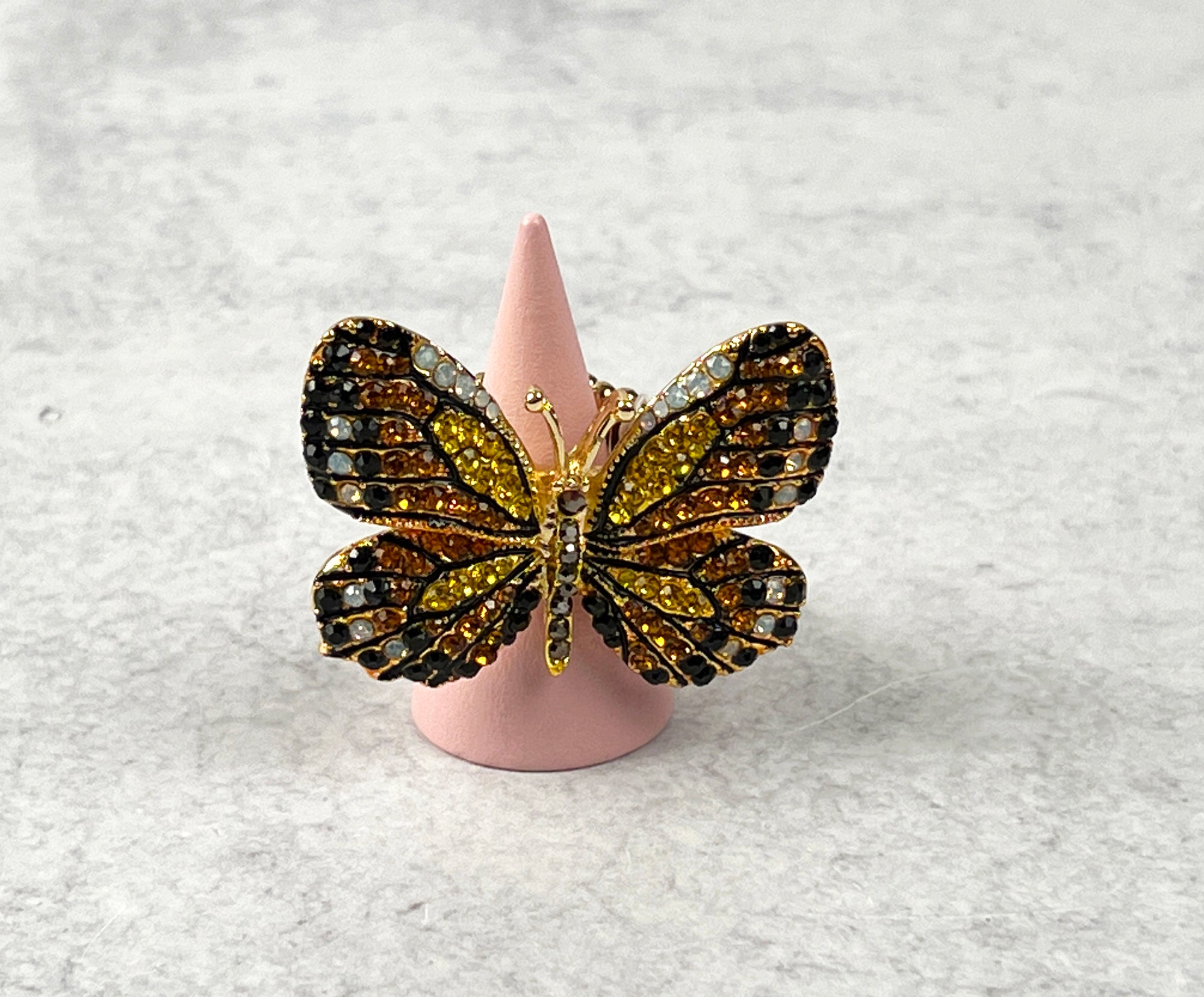 Topaz Rhinestone Butterfly Adjustable Ring