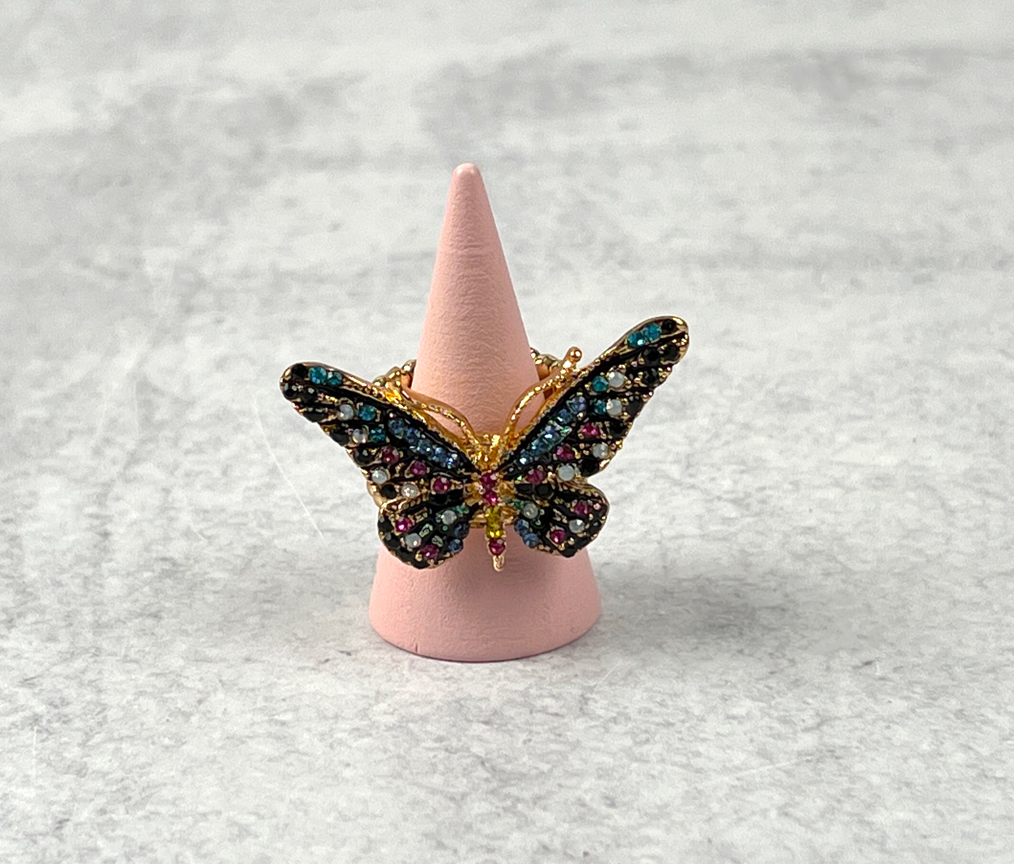Sapphire Rhinestone Butterfly Adjustable Ring