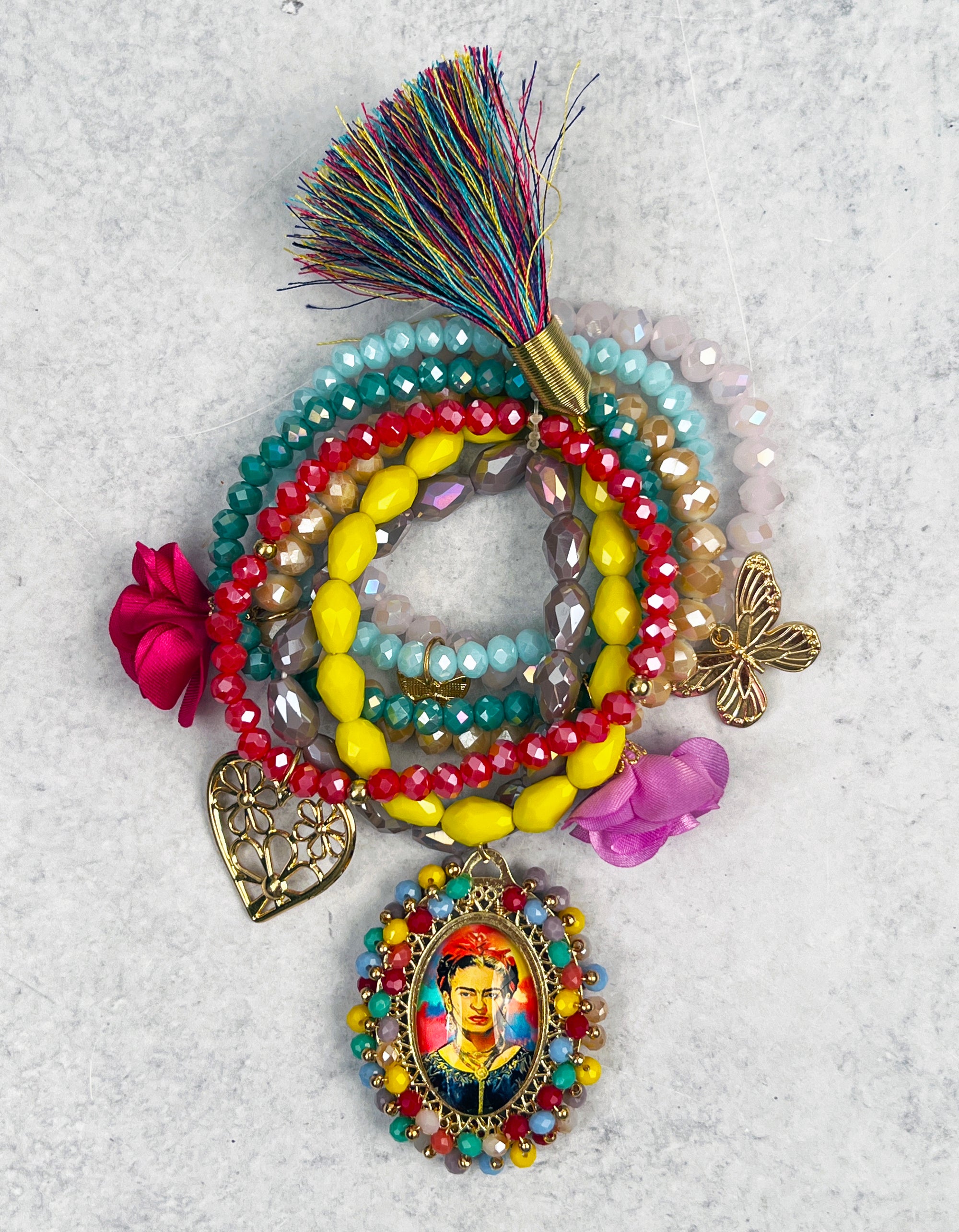 Frida Kahlo Multicolored Beaded Stretch Bracelet #2