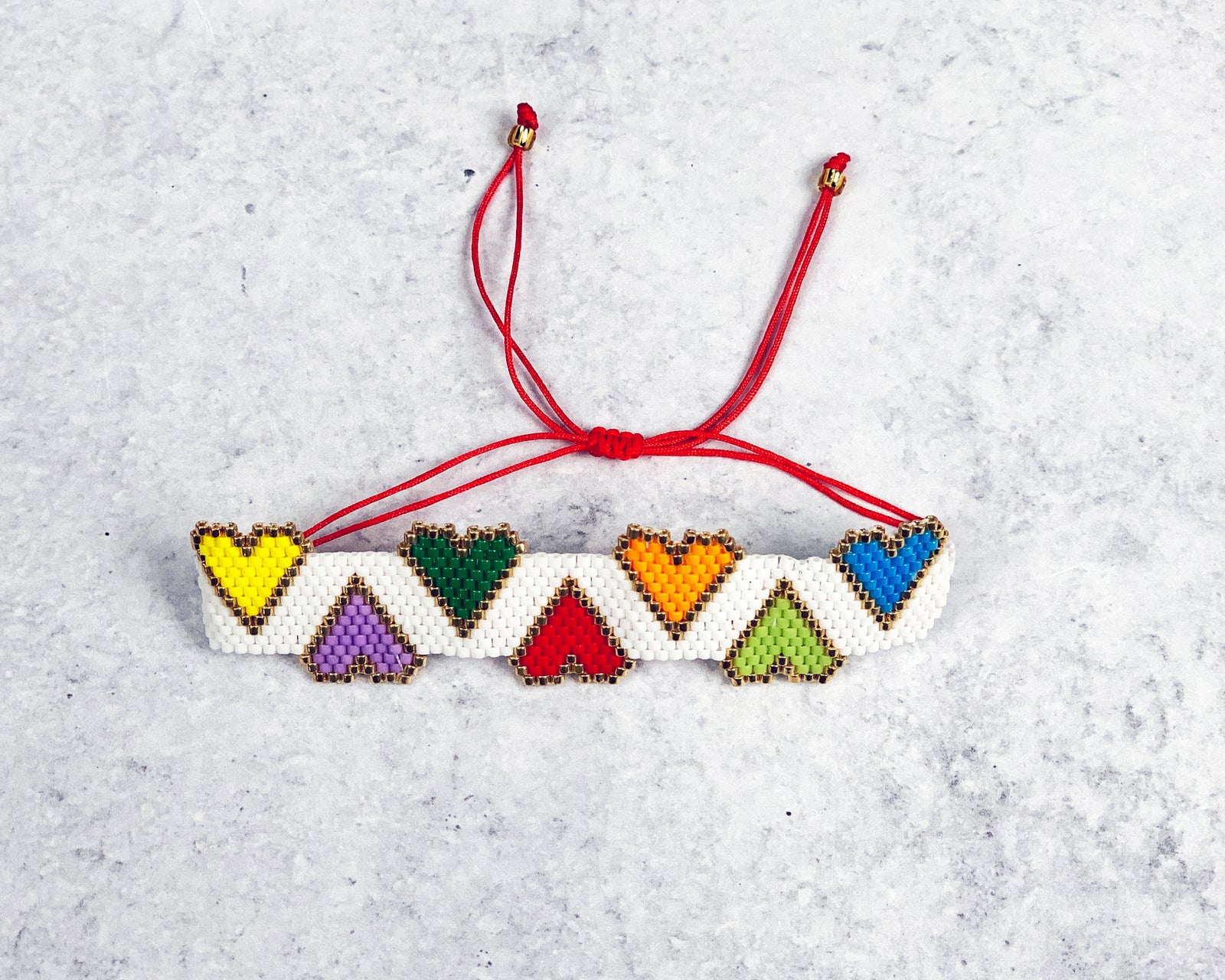 Band of Hearts Glass Seed Bracelet